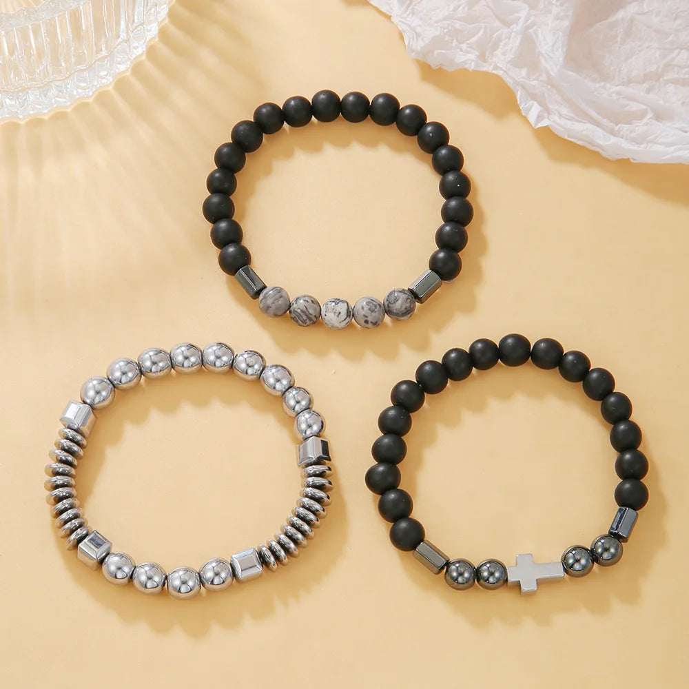 World In His Hands Hematite Bracelet Set