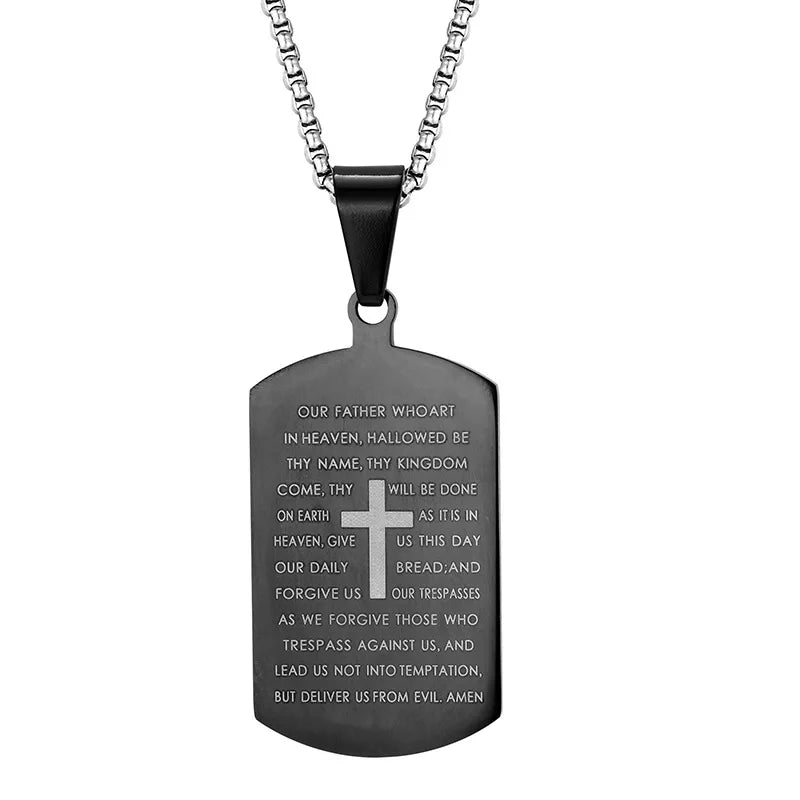 1PC Fashin Simple Stainless Steel Bible Verse Necklace for Men Spiritual Cross Necklace Men Spiritual Jewelry
