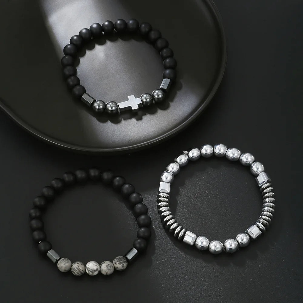 World In His Hands Hematite Bracelet Set