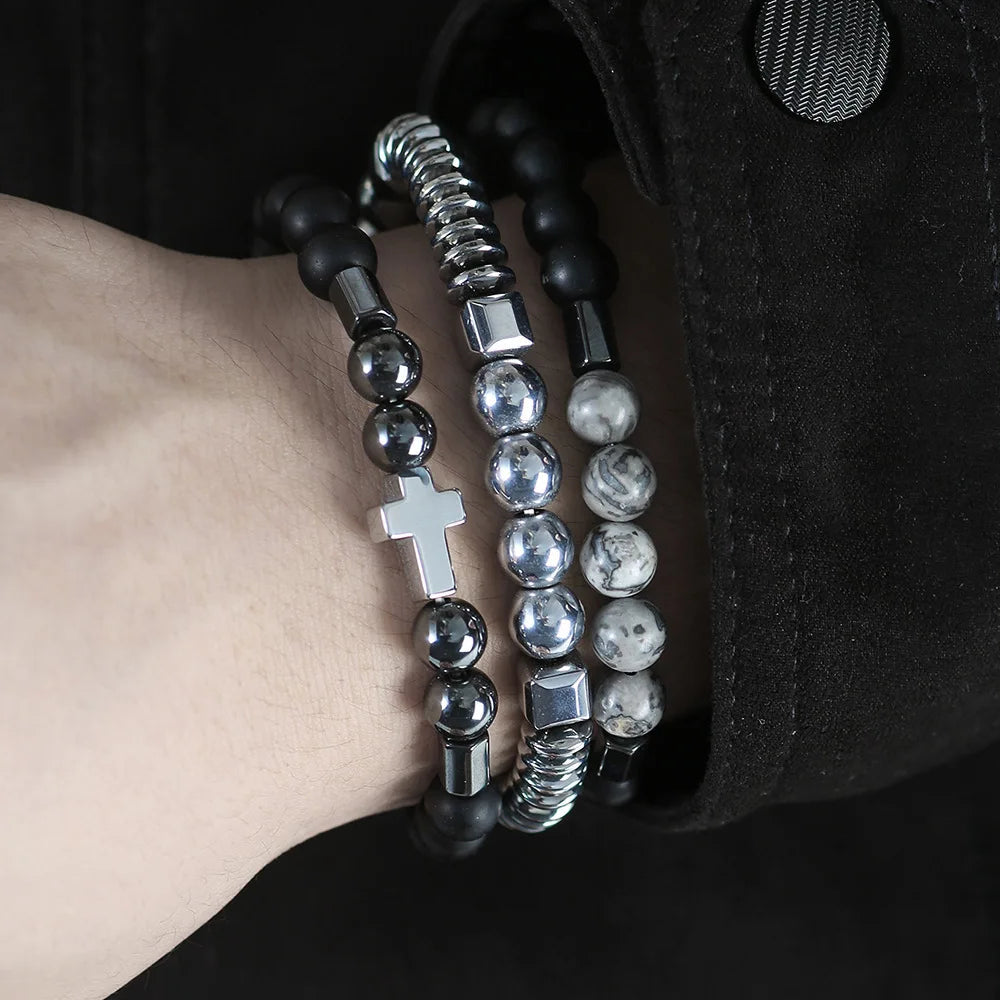 World In His Hands Hematite Bracelet Set