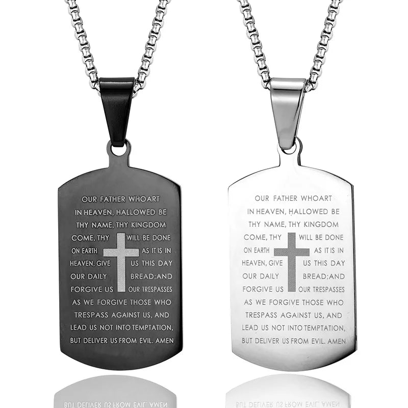 1PC Fashin Simple Stainless Steel Bible Verse Necklace for Men Spiritual Cross Necklace Men Spiritual Jewelry