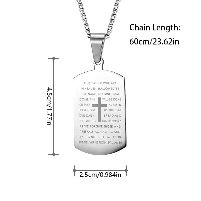1PC Fashin Simple Stainless Steel Bible Verse Necklace for Men Spiritual Cross Necklace Men Spiritual Jewelry