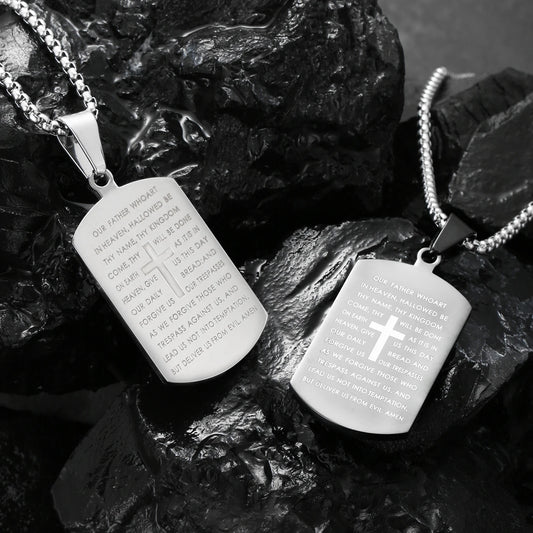 1PC Fashin Simple Stainless Steel Bible Verse Necklace for Men Spiritual Cross Necklace Men Spiritual Jewelry