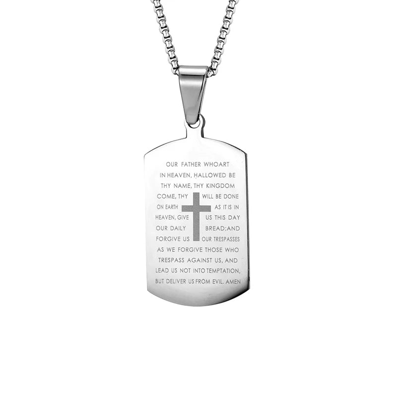 1PC Fashin Simple Stainless Steel Bible Verse Necklace for Men Spiritual Cross Necklace Men Spiritual Jewelry